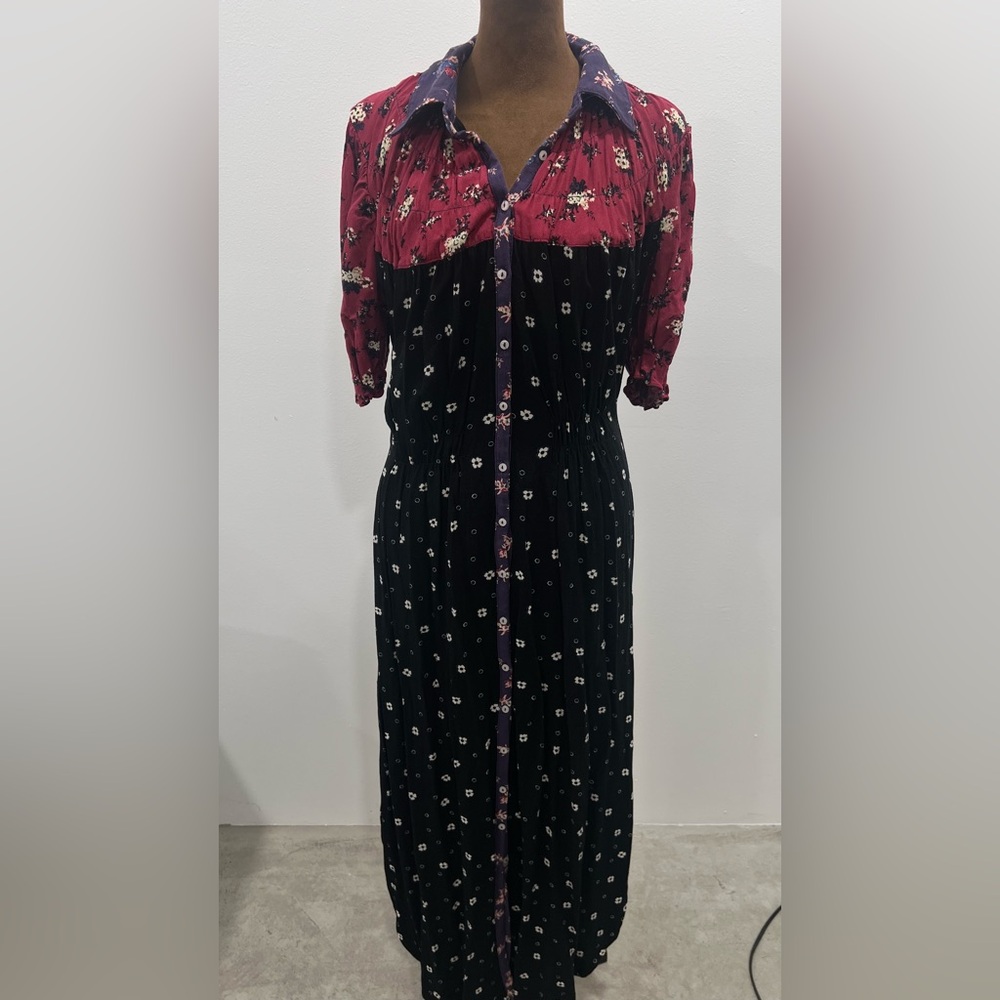 Free People Red and Black Floral Short Sleeve Maxi Dress